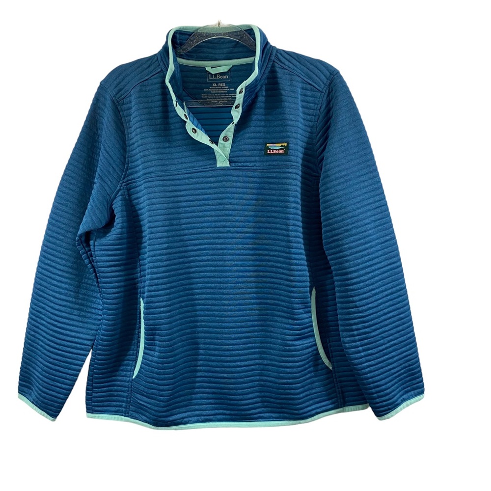 LL BEAN Womens Sweater Airlight Knit Pullover Snap Collar Blue Size XL